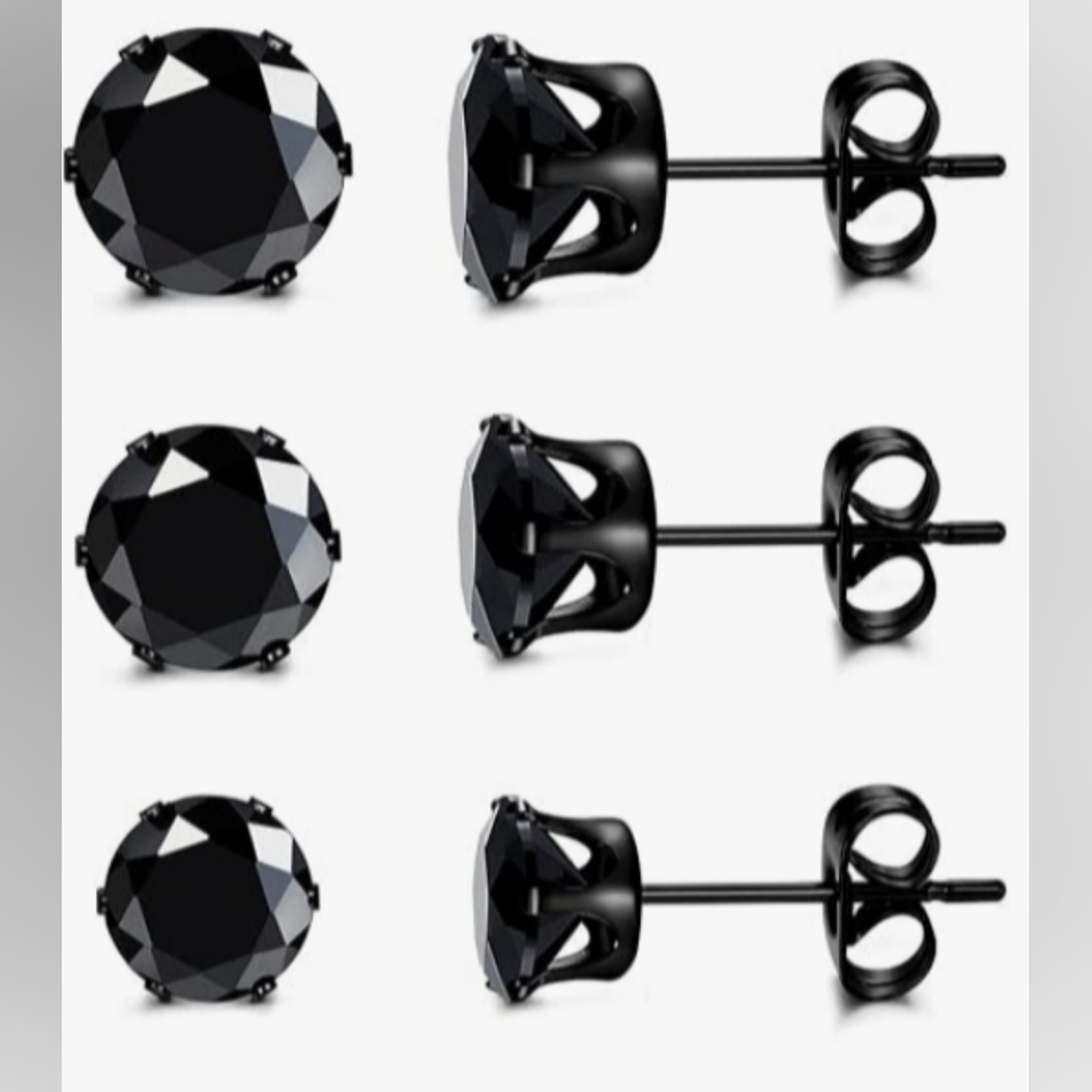 "Orazio" 3 Pair Set of Round Cubic Zirconia Stud Earrings